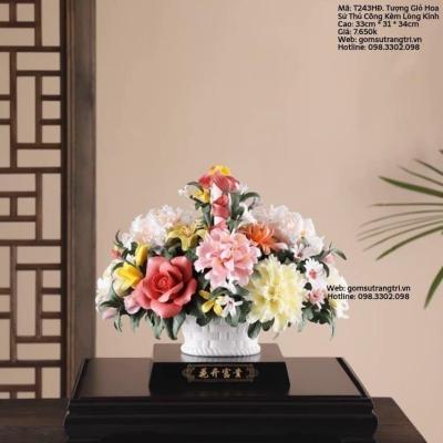 TƯỢNG GIỎ HOA SỨ THỦ CÔNG KÈM LỒNG KÍNH